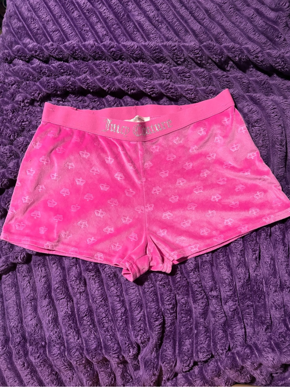 Juicy Couture Hot Pink Velour Lounge Shorts with Crown Print